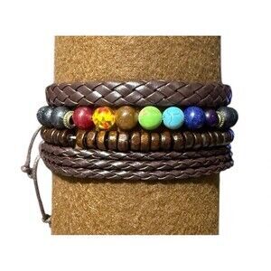 Boho Bracelets - Mixed 4 Piece Set - Adjustable Stackable- Rainbow Beads